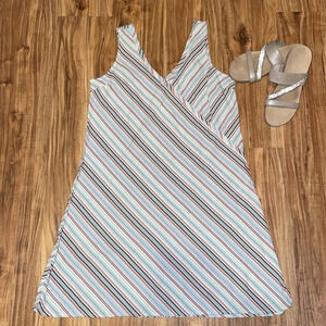 Aventura women’s large 12 14 dress stripe tank knee sleeveless vneck white